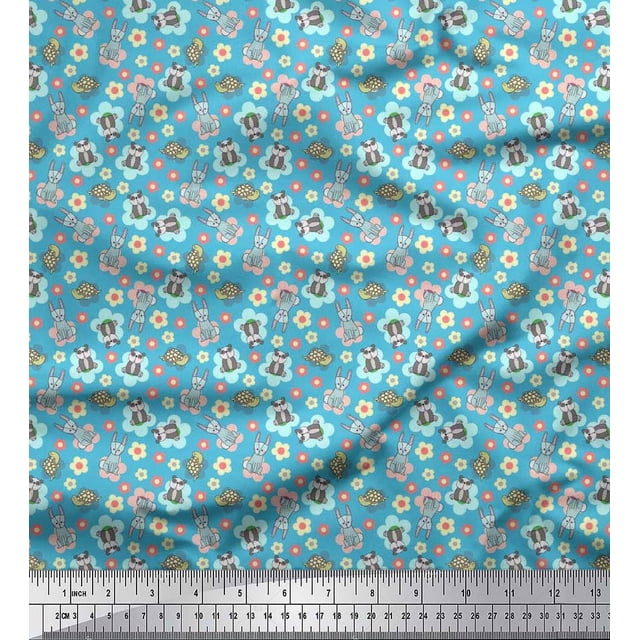 Soimoi Cotton Duck Fabric Tortoise,Rabbit & Panda Kids Fabric Prints by Yard 56 Inch Wide