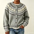 thumbnail image 2 of Textilo Womens Fair Isle Sweaters Long Sleeve Crewneck Button Up Cardigans Ribbed Knit Geometric Pattern Coats Trendy Fall Winter Cute Fashion Lightweight Clothes,Gray L, 2 of 7