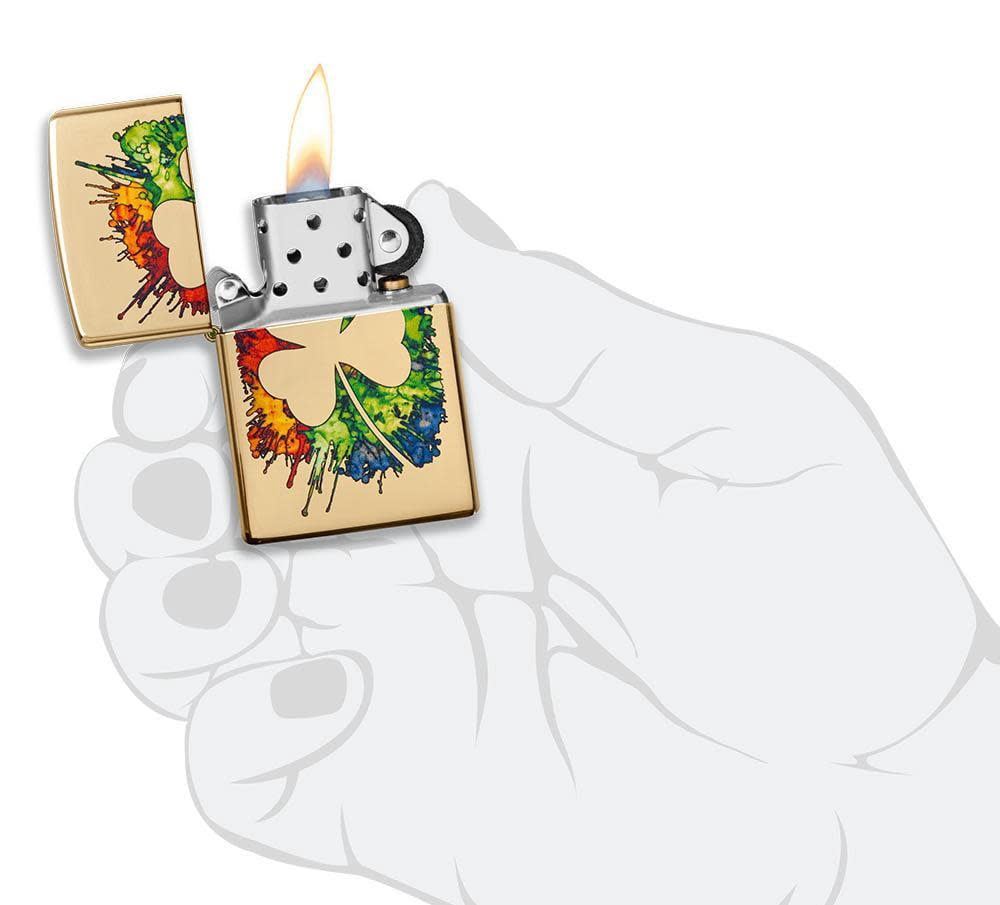 Zippo Graffiti Clover Design High Polish Brass Pocket Lighter