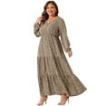 thumbnail image 3 of DARING DIVA Plus Size Polka Dots Long Maxi Lantern Sleeve Dress 1X Khaki, 3 of 6