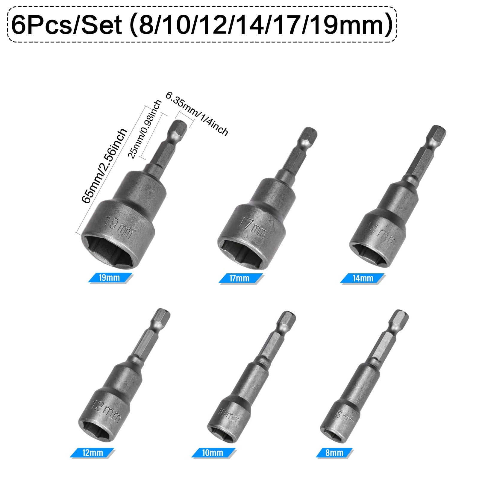 STONEGO 5/6/8/9/14Pcs Hex Magnetic Socket Sleeve Set - Nut Driver Drill Bit Adapter for Quick and Secure Fastening, Ideal for Automotive, Home Repair, and DIY Projects