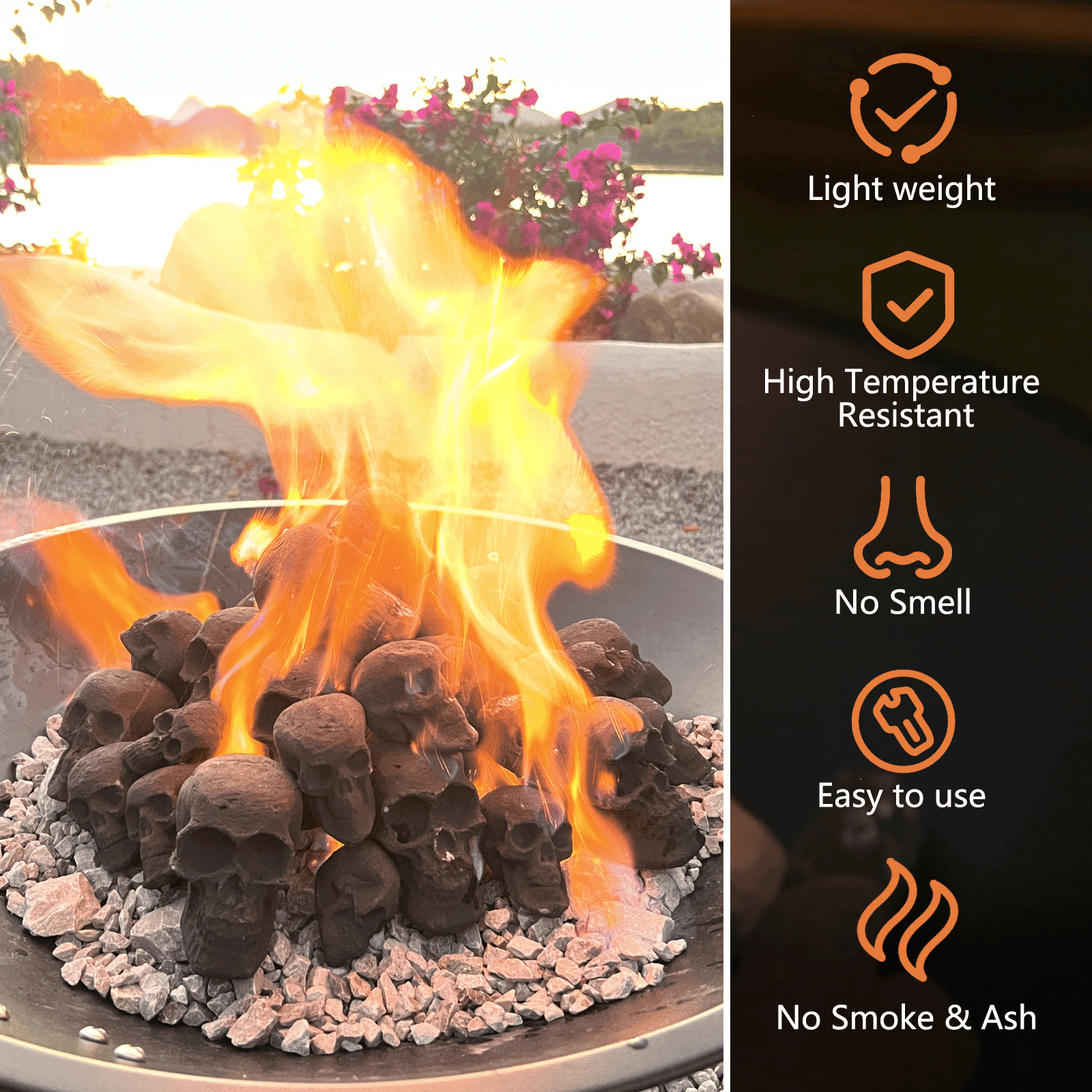 7Pcs Ceramic Skull Fire Logs for Fire Pit Fireplace 1800°F Heat Resistant Handmade Halloween Decor
