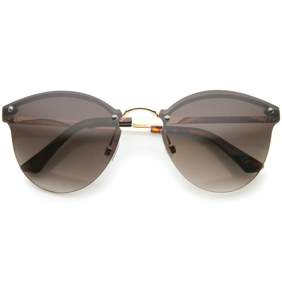 sunglassLA Unisex Womens Fashion Lightweight Rimless Metal Temple Cat Eye Sunglasses (Gold-Tortoise / Lavender) - 55mm