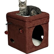 MidWest Homes for Pets Curious Cat Cube, Brown Suede