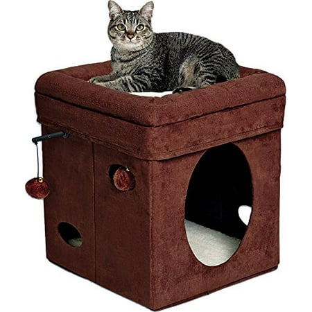 MidWest Homes for Pets Curious Cat Cube, Brown Suede