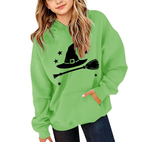 XXWXYD Girls Hoodie Cute Halloween Graphic Print, Long Sleeve Fleece Cotton Pullover, Oversized Cotton Fleece Crewneck - Cute Halloween Outfit for Toddler Girls Kids Youth
