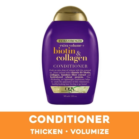 OGX Thick & Full + Biotin & Collagen Extra Strength Volumizing Conditioner with Vit B7 & Hydrolyzed Wheat Protein for Fine Hair, Sulfate-Free Surfactants for Thicker, Fuller Hair 13 fl. (Best Way To Volumize Fine Hair)