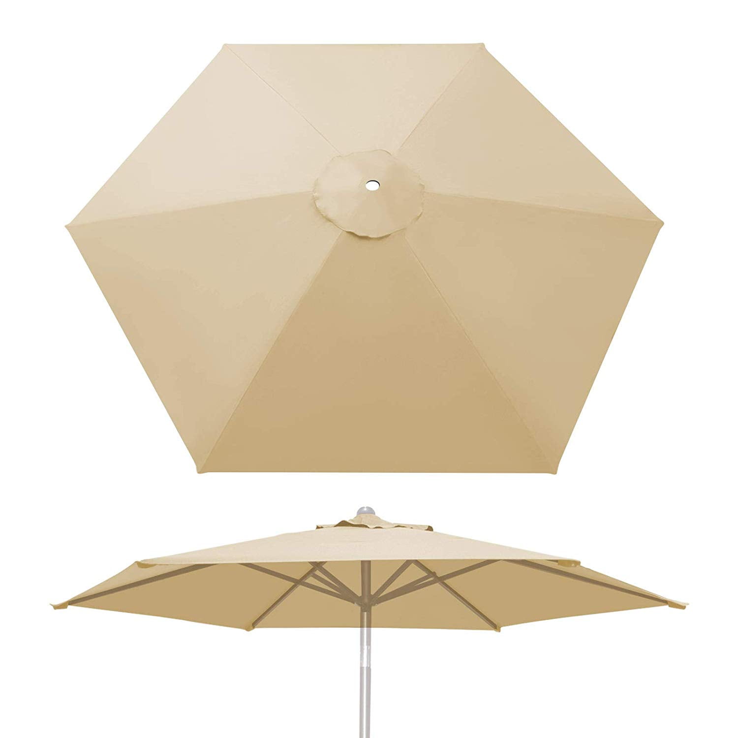 9ft 6 Ribs Patio Garden Umbrella Canopy Replacement Parasol Sunshade Top Cover 