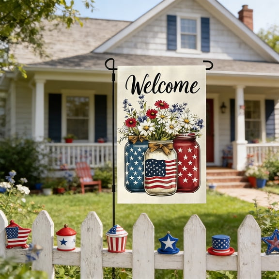 QuanTara Patriotic Garden Flag for Independence Day, 17.72x11.81in Red White Blue Yard Flag, Outdoor July 4th Party Decoration with Stars and Stripes