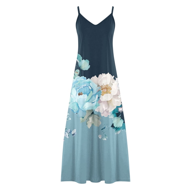 Viikei Womens Summer Dresses,Plus Size Summer Maxi Dress for Women,Fashion  Women Summer Casual Solid V-Neck Camis Sleeveless Long Dress Blue L -  Walmart.com