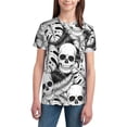 thumbnail image 3 of Wukai Skull and palm leaves Youth Unisex Short Sleeve T-Shirt for Boys, Girls, Teens, and Kids-Small, 3 of 7