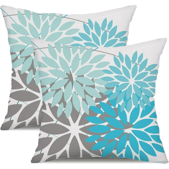 Outdoor Pillow Covers 18x18 Inch Set of 2 Blue Flower Decorative Waterproof Summer Outdoor Pillow Covers for Patio Funiture Garden Couch 168H18