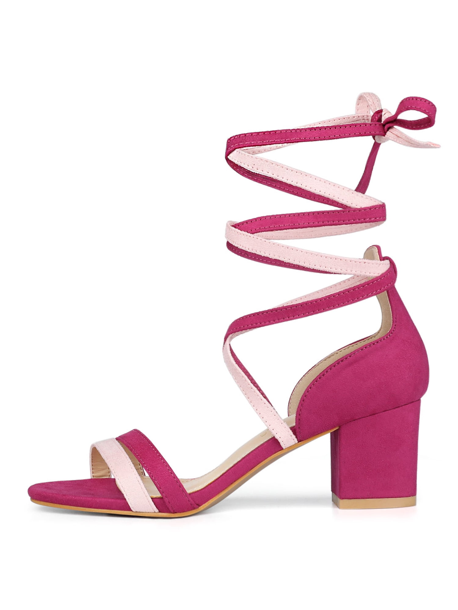 DARING DIVA Women's Open Toe Lace Up Color Block Heel Sandals 10 Hot Pink