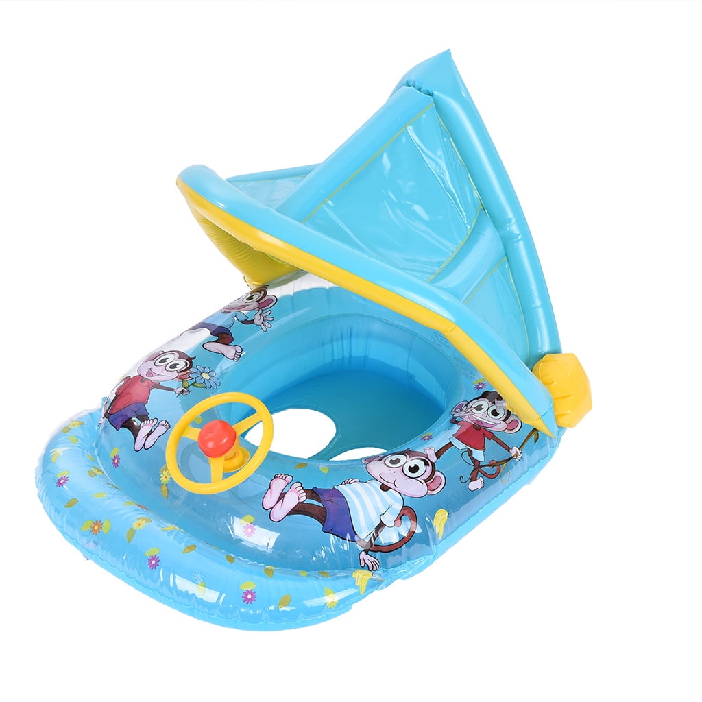 Swimming Ring Inflatable Baby Float Sunshade Swimming Boat Seat W/ Sun Canopy US 