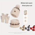 thumbnail image 2 of Three-piece set of winter hats, neck scarf, gloves, outdoor cold-proof and warm pullover hat with velvet ear protection knitted woolen hat for women, 2 of 3