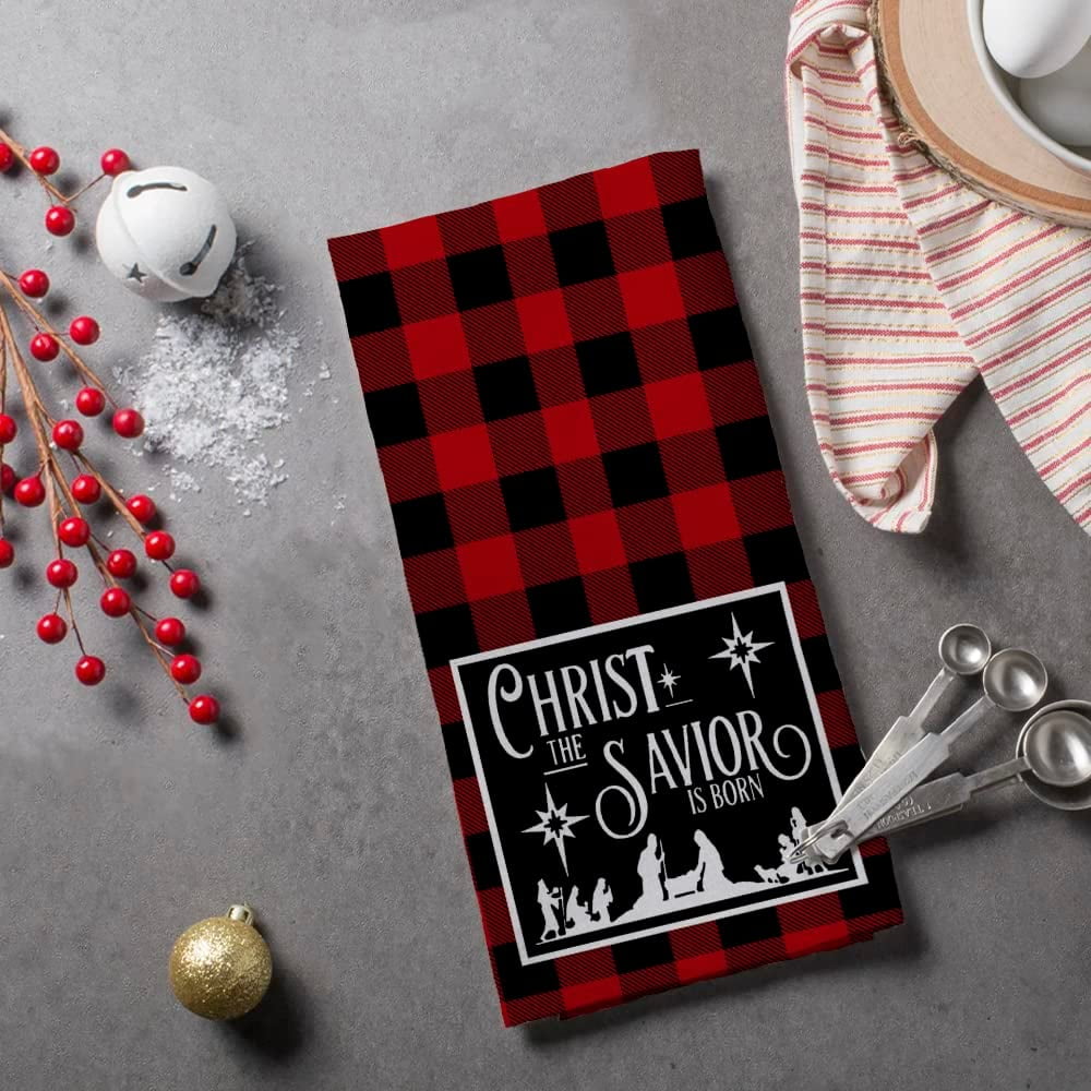 Christmas Kitchen Towels Buffalo Plaid Red and Black Dish Towels Merry  Christmas Hand Towels Decorative Happy Holiday Kitchen Towel Jingle Bells  Tea
