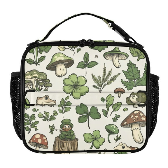 ALAZA Green Cute Mushrooms Lunch Box Insulated Lunch Bag Cooler Tote with Shoulder Strap