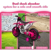 TOBBI 12V Ride on Motorcycle, Battery Powered Electric Motorcycle for Kids with Training Wheels,Ride on Toys for Kids 3-6 Boys Girls, Pink