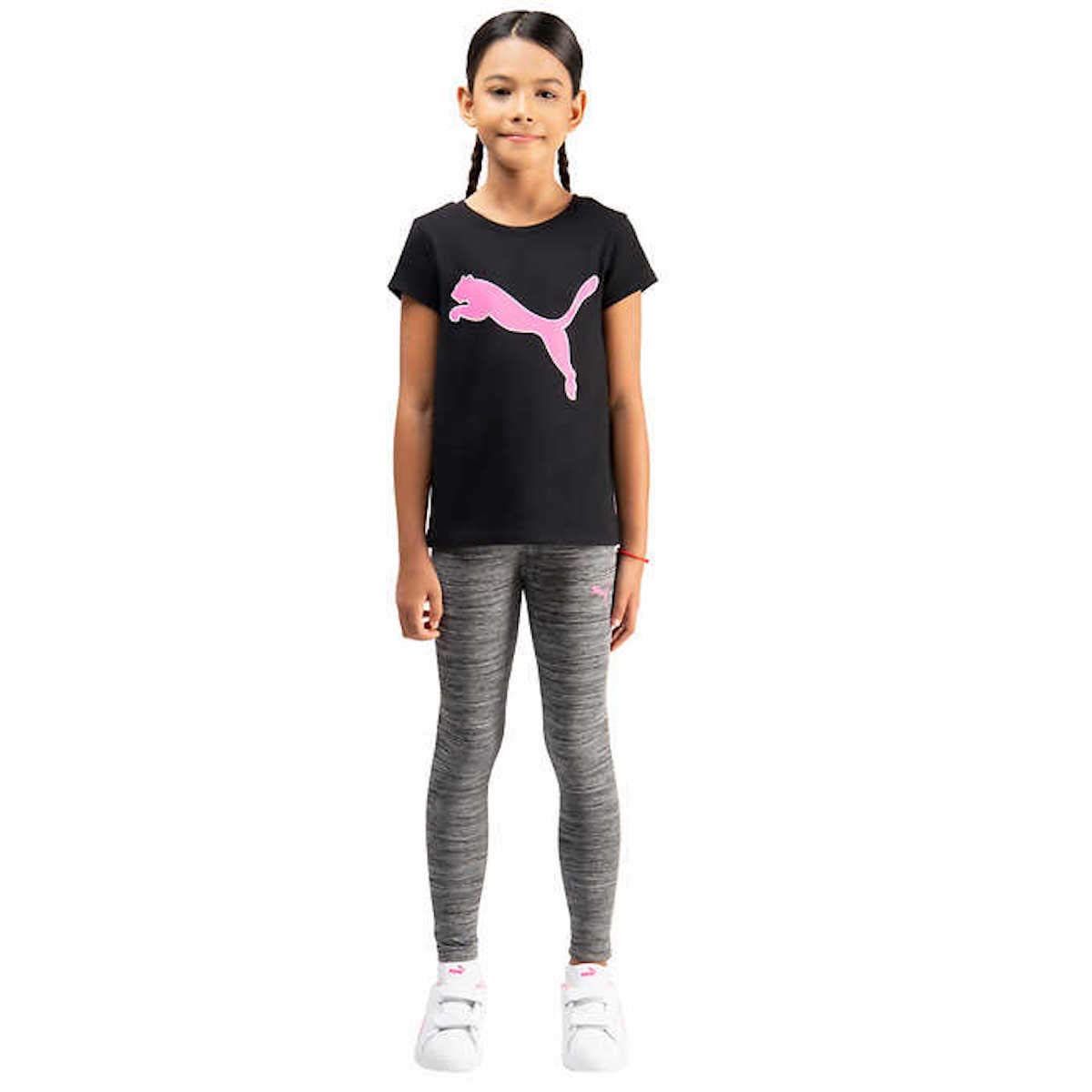 Little Girl's 3 Piece Active Set, Short Sleeve Shirt, Long Sleeve Hooded Tee, and Legging (Light Pink, XX-Small-3/4)