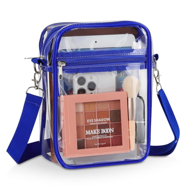 Bolsa transparente MoKo Stadium Events con múltiples bolsillos, bandolera azul