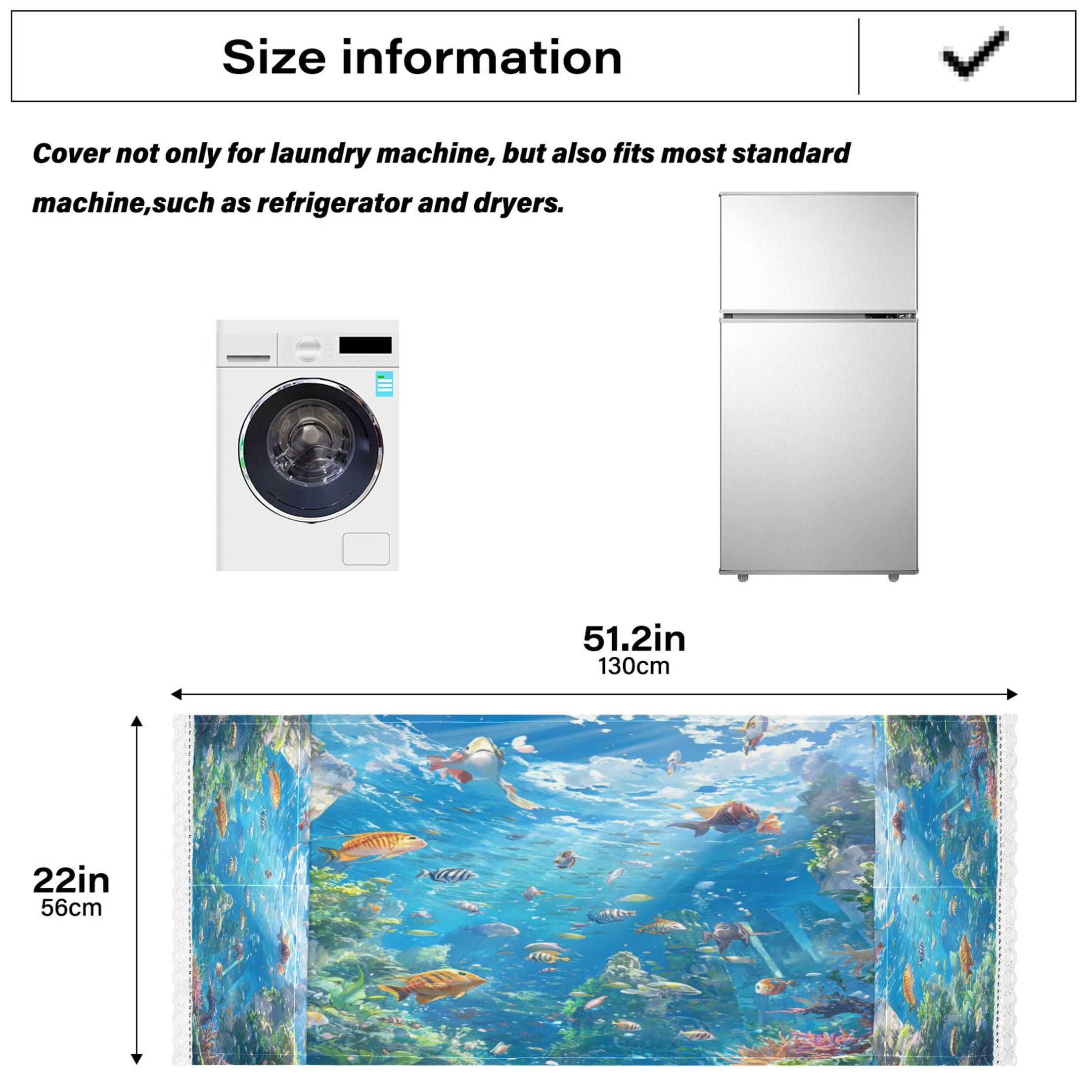 Undersea WorldWasher and Dryer Covers Dust-Proof and Oil Resistant Fridge Cover with 4 Storage Pockets Washing Machine Top Cover for Laundry Kitchen Home 51.2 x 22 In