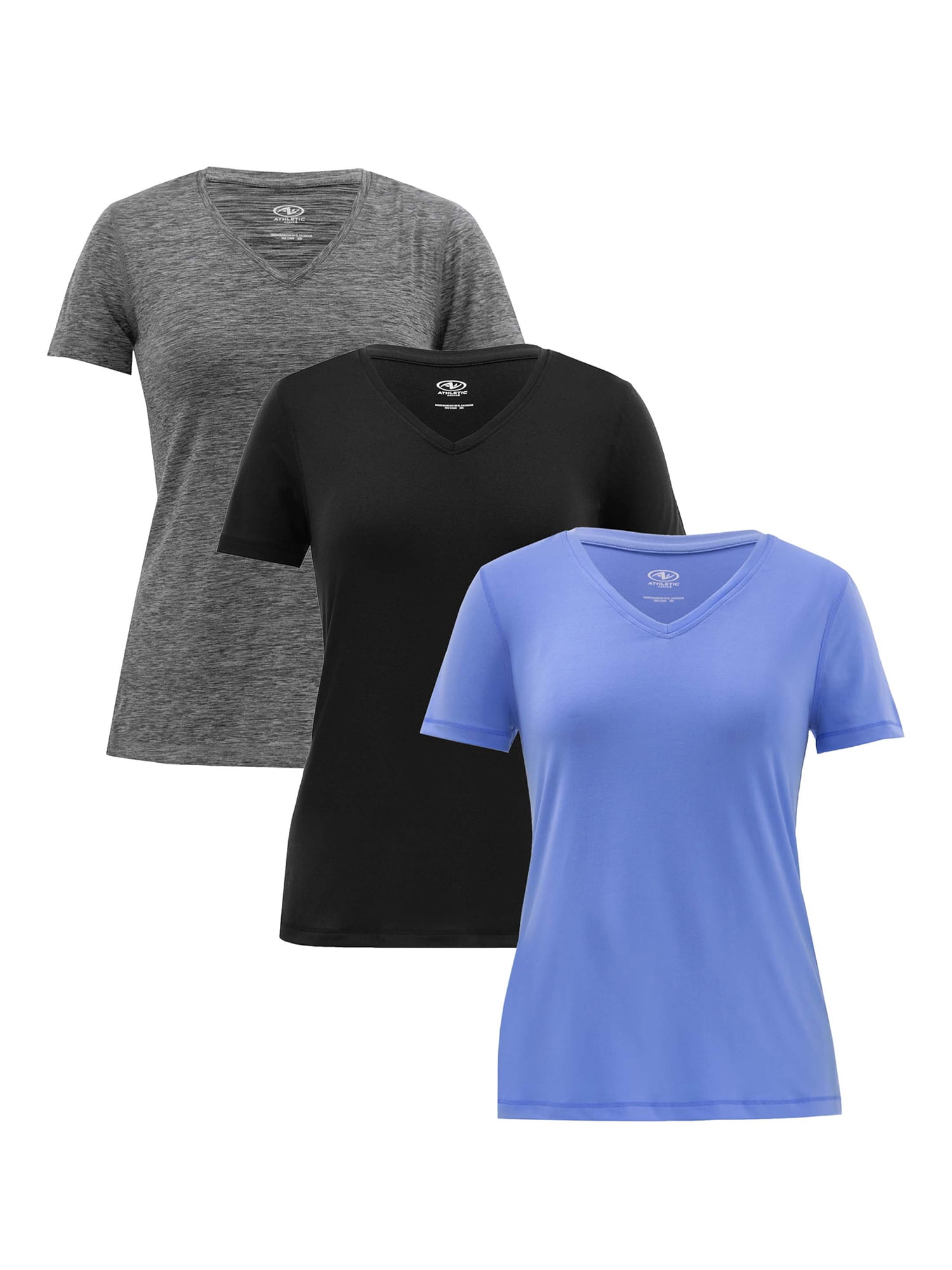 Athletic Works Women's Core Active Short Sleeve VNeck TShirt, 3 Pack