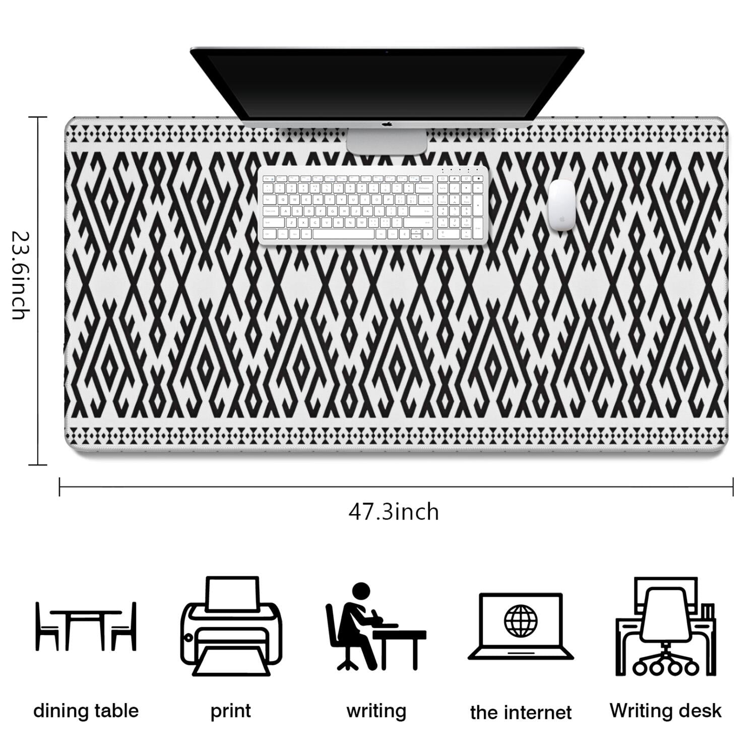 Long Mouse Pads for Desk,Black Geometric Striped Pattern Desk Mats on Top Of Desks, Desk Mouse Pad Extra Large with 3mm Non-Slip Base and Stitched Edge for Gaming,Office,Work,Home 47.3"x23.6"