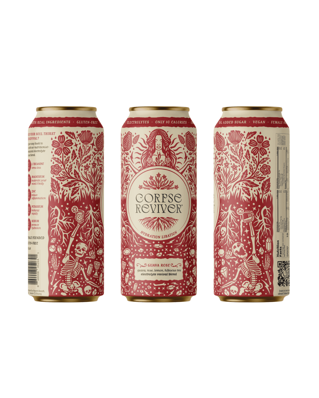Corpse Reviver Guava Rose Electrolyte Hydration Drink – Sparkling Water, Non-Alcoholic, 16 fl oz Cans, Single