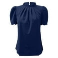 thumbnail image 4 of ZHENHONG T Shirts for Women,Casual Short Sleeve Mock Neck Loose T Shirt Solid Color Drop Shoulder Tops,Blue Women Blouses, 4 of 5