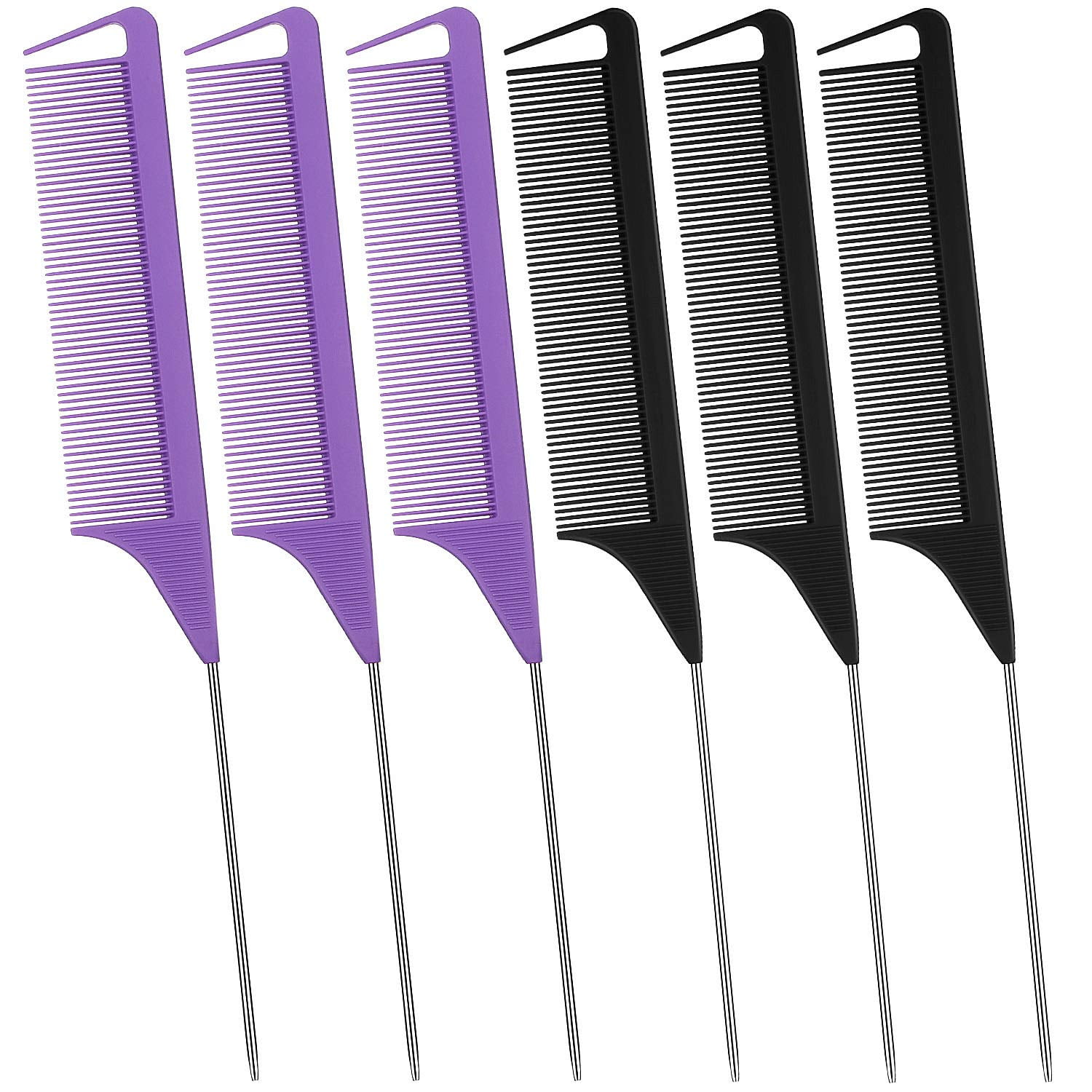LLTGMV 9.3'' Rat Tail Combs for Hair Stylist, Parting Combs for Braiding  hair, Rattail Comb with Metal Stainless Steel Pintail for Sectioning