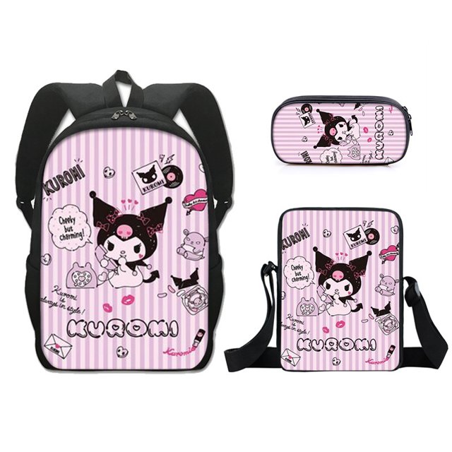 Set Sanrio Kuromi Mochila Estuche De Hombro Bolso De Dibujos Animados Estudiante Impreso Regalo Niñas Libro Bolsa De