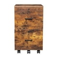 thumbnail image 5 of Rolling File Cabinet 2 Drawer, Wood File Cabinet with Lock, Mobile Storage Cabinet for Home Office, Brown & Black, 5 of 9