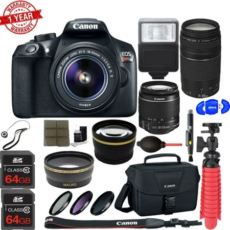 Canon EOS 1300D / Rebel T6 Digital SLR Camera w/ EF-S 18-55mm IS   EF-S 75-300mm Lens (Best Rated Digital Cameras 2019)