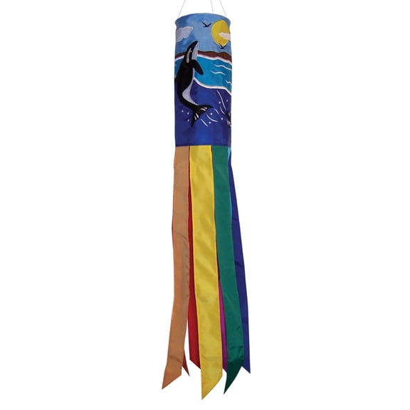 In the Breeze 4172 — Orca Scene Windsock, 40-Inch — Colorful, Sea-life Outdoor Yard and Garden Decor