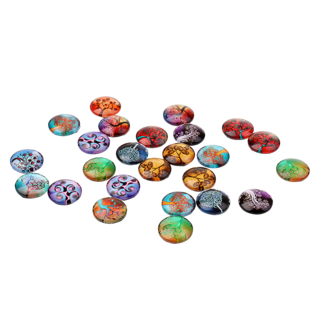 25pcs Mixed Trees Round Glass Flatback Scrapbooking Cabochons for DIY Craft