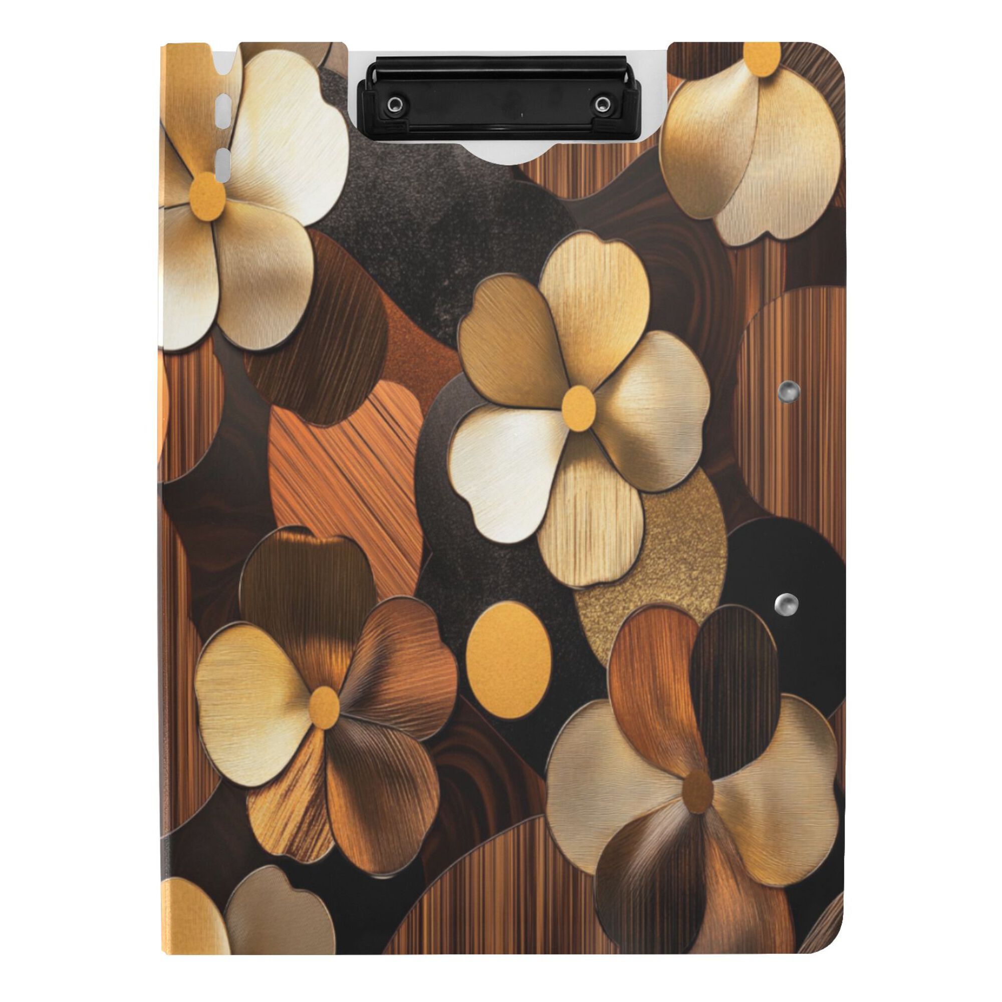 FORMRS A4 Clipboard Folder with Pen Holder Horizontal Foldable School Office Binder, Gold Flower