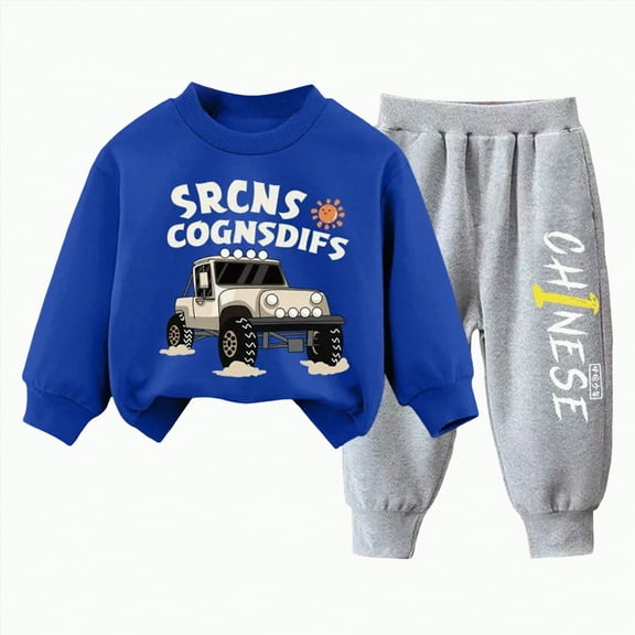 UAYOTSE Toddler Baby Boys Fall Outfits Long Sleeve Pull On Sweatshirt Elastic Waist Pants 2Pcs Solid Clothes Set(5-6 Years,B415-Blue)