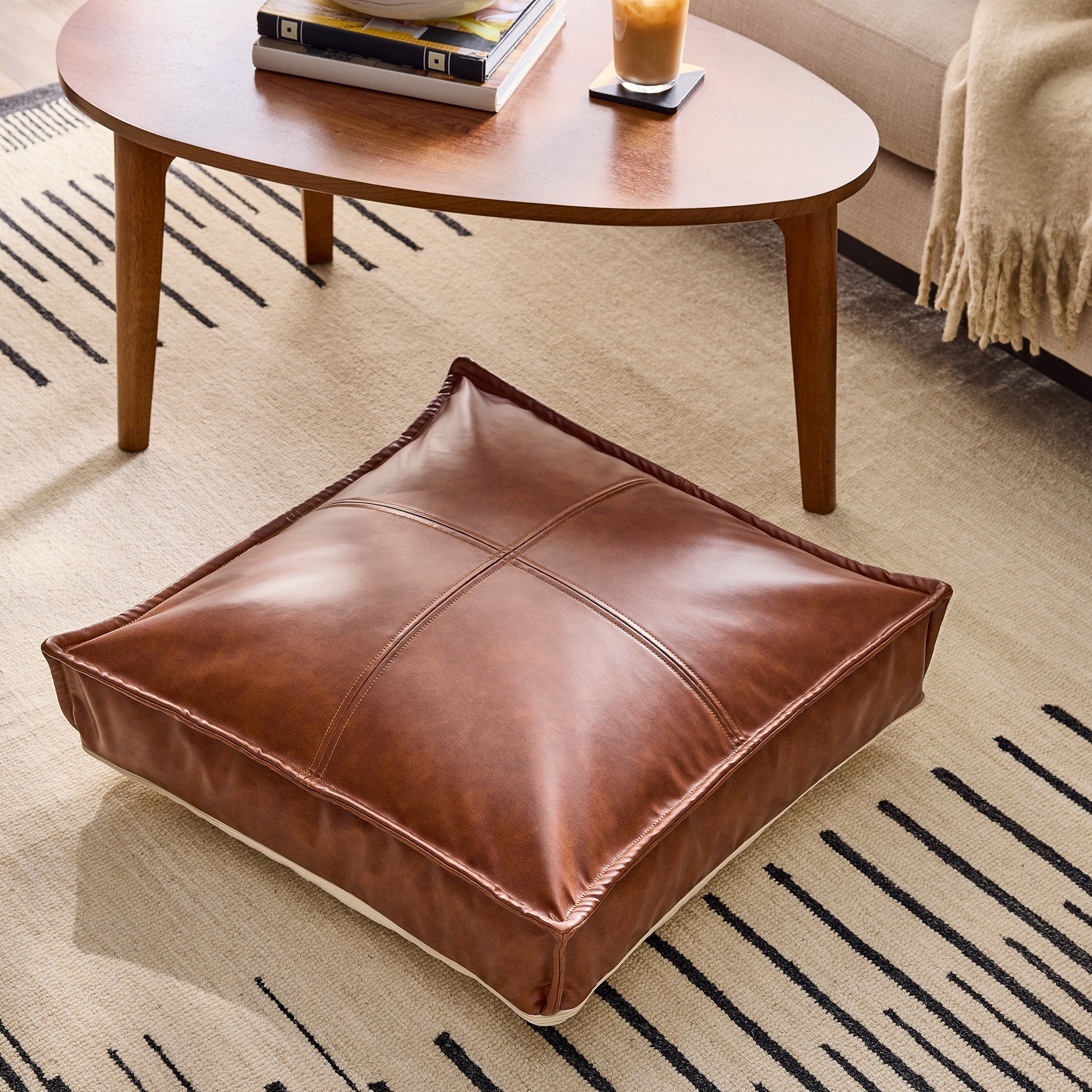 Better Homes & Gardens Brown Faux Leather Unstuffed Floor Cushion Cover, 24x24x4 inches