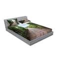 thumbnail image 2 of Ambesonne Tropical Fitted Sheet & Pillow Sham Set, Wooden Bridge Exotic, Full, Brown Green, 2 of 2
