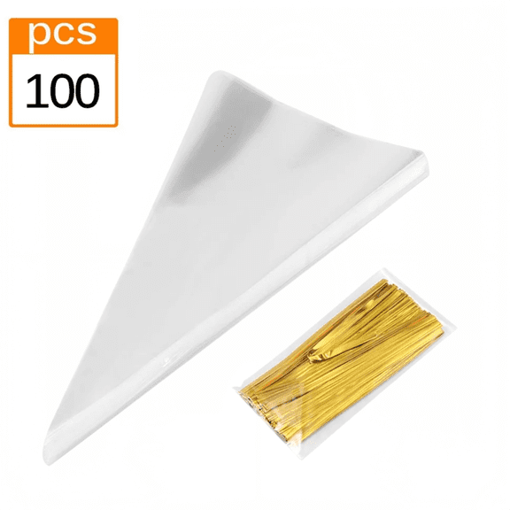Cellophane Treat Bags, 100 Pack 5 x 10 Inch Clear Candy Bags with Twist Ties Halloween Party Cookie Snack Packaging for Lollipop Gift Wrap