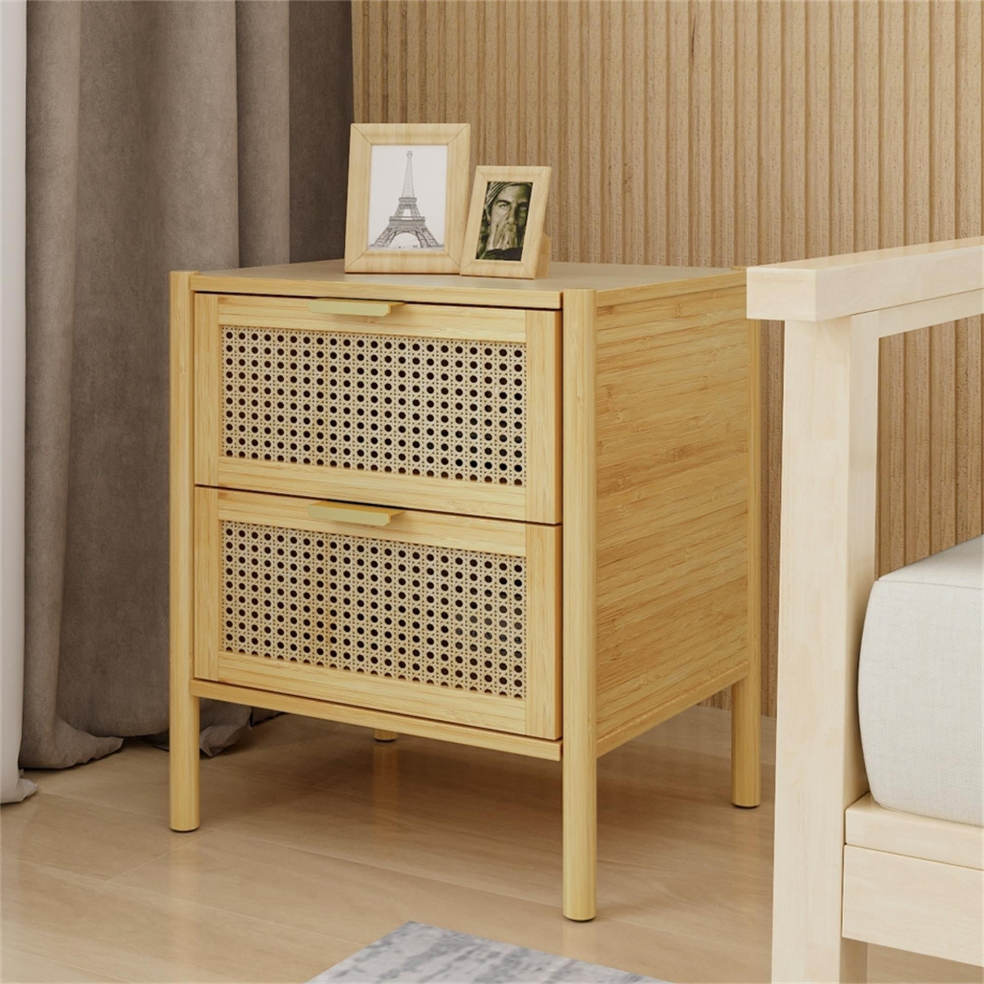 Resenkos Rattan Drawer Bamboo Nightstand for Bedroom Nursery, Accent Bedside Table in Natural Oak Finish Resenkos Rattan Drawer Bamboo Nightstand for Bedroom Nursery, Accent Bedside Table in Natural Oak Finish
