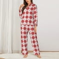 thumbnail image 2 of Balery Plaid Heart Conjunto de Pijama con Estampado para Mujer, Conjunto de Dos Piezas con Manga Larga, Ropa de Dormir Suave con Bolsillos, Pijamas Cómodos-Large, 2 of 7