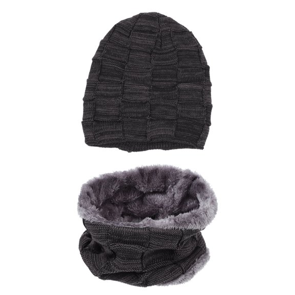 HEATSHAKING Winter Warm Hat Cotton Knitted Black Set for Outdoor Winter Wear