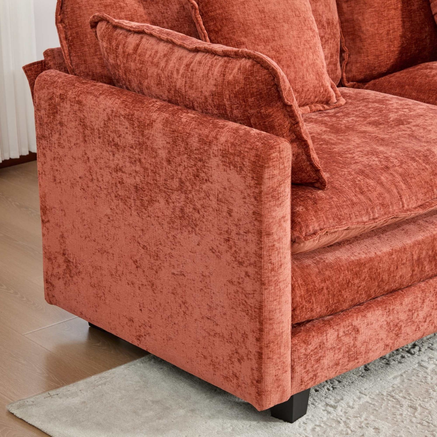 Cloud Sofa Ottoman, Modular Oversized Ottoman for Sectional Couch, Chenille Upholstered Footrest Stool for Living Room, Bedroom, Apartment, Orange
