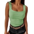 thumbnail image 3 of KBZDBZC Tank Tops for Women Slim Female Low Cut Square Neck Tank Top Line Neck Low Cut Halter Slim Top Fashion Solid Color Sleeveless Tight Vest Oversized Tshirts for Women (Green,M), 3 of 4