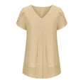thumbnail image 4 of Women Chiffon Blouses Dressy Casual Summer V-Neck Short Sleeve Tops Business Tunics Ruffle Pleated Shirred Basic Shirts, 4 of 5