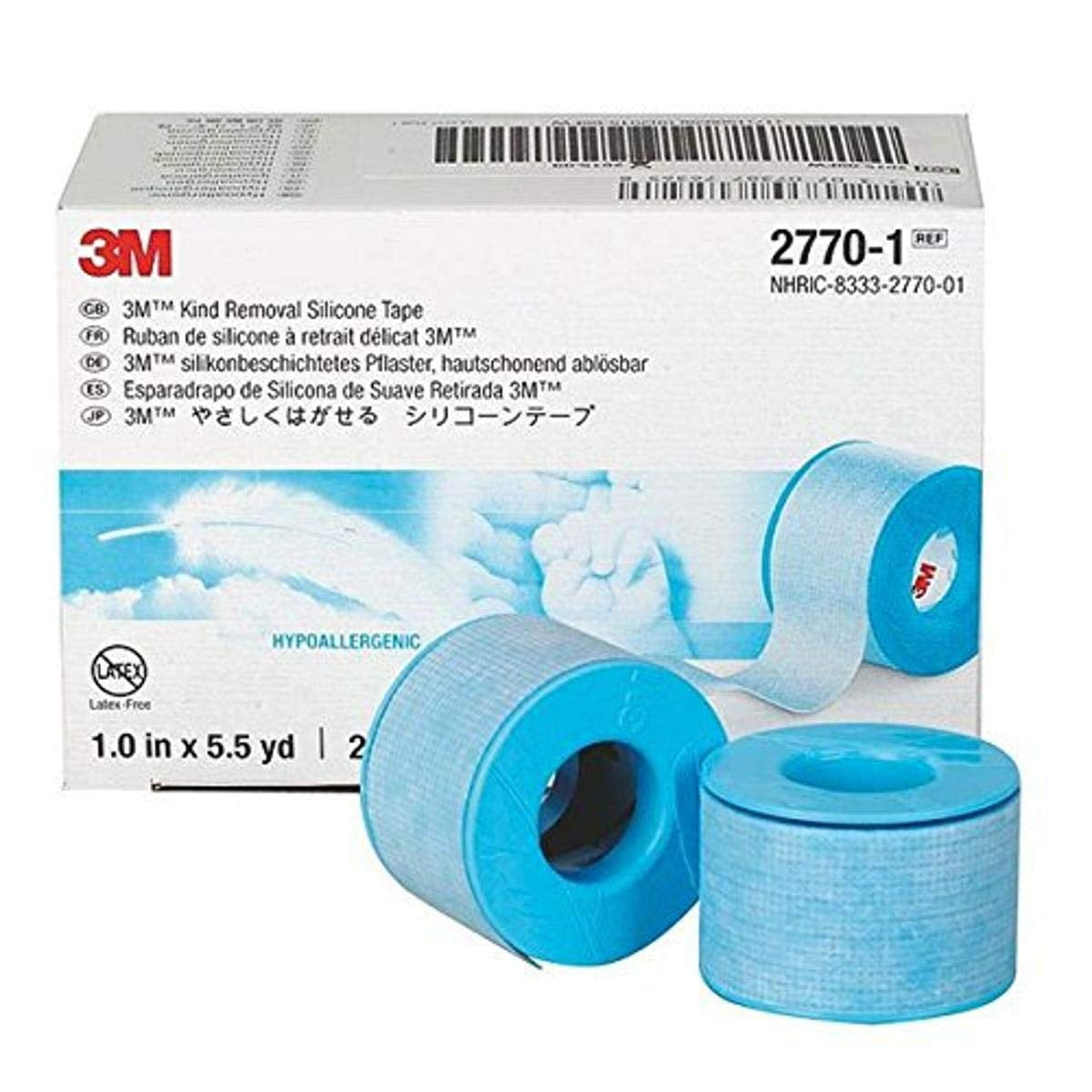 3M Micropore Skin Friendly Silicone Medical Tape, 1 Inch X 5-1/2 Yard,  Blue, 12 Rolls, 1 Pack 