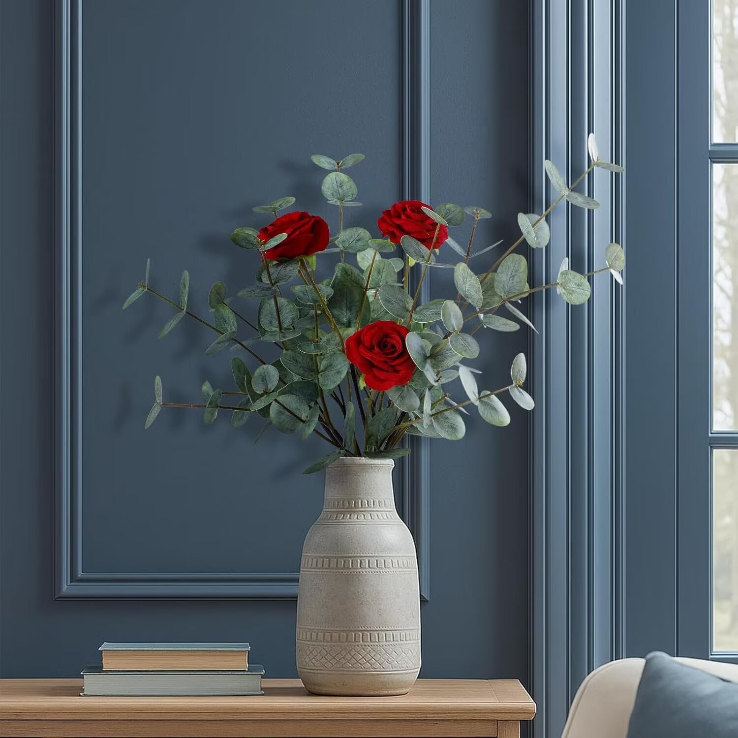 Pakyozj 6pcs Real Touch Artificial Faux Eucalyptus Stems Dual-Sided Lifelike Leaves Fake Eucalyptus Greenery Plants for Wedding Flower Arrangement Centerpiece Bouquet Home Office Decor