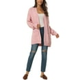 thumbnail image 3 of MODA NOVA Juniors Fall Winter Long Sleeve Cable Knit Open Front Sweater Cardigan with Pockets Pink S, 3 of 6