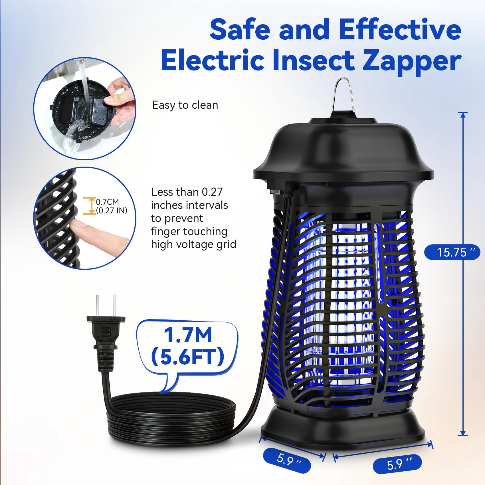 Zapper  Electric Mosquito Outdoor Fly Traps Indoor Flying Killer 85-120v 4200v Abs Plastic Outer (black)